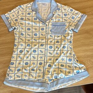 StayKation Ocean Cream and Blue Patterned Pajama Short Set